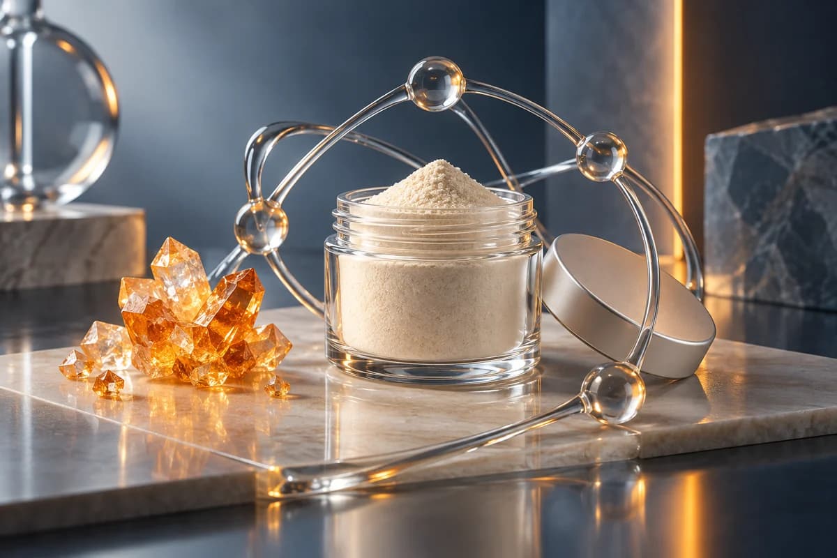 Conceptual glucosamine sulfate powder in a laboratory jar