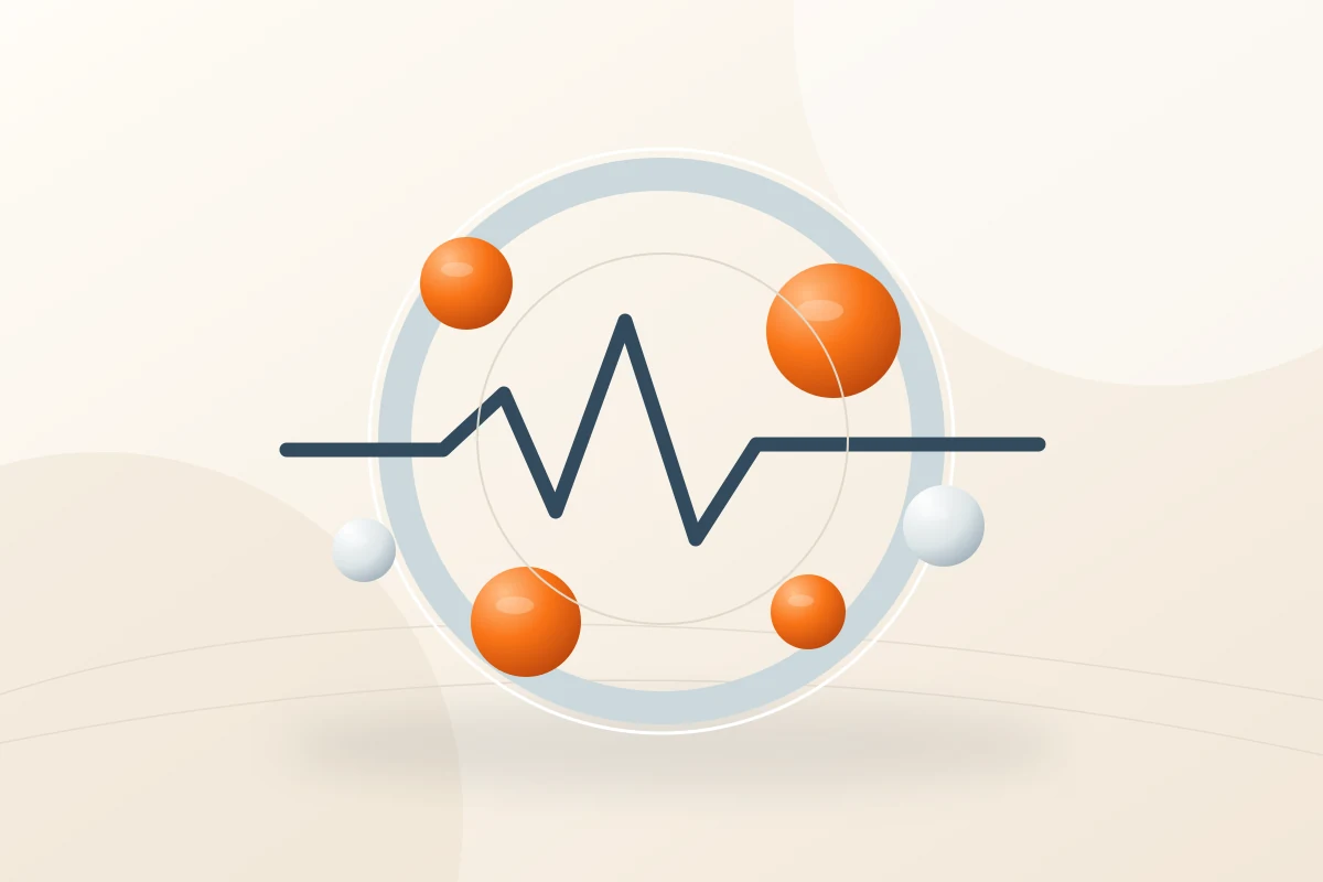 Abstract scientific illustration of electrolyte pathways and a blood sample in cream, deep slate and orange, with no embedded text