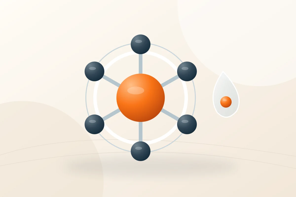 Abstract, non-diagnostic scientific illustration of blood-testing and mineral-analysis forms in cream, deep slate and orange, with no embedded text